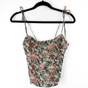 Abercrombie & Fitch Floral Fruit Tie Shoulder Smocked Cami Top XS Green